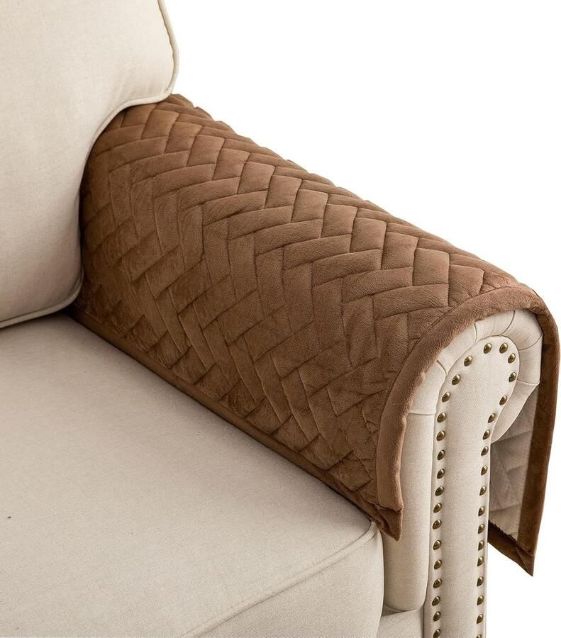 Armleuningbeschermers antislip armkappen voor L-vorm chaise longue hoekbank 2-zits hoezen woonkamer stoel honden huisdieren bruin 70 x 70 cm hoekbank overtrek
