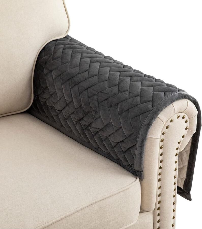 Armleuninghoezen antislip donkergrijs 70-x-70 voor L-vorm bankbeschermer chaise longue hoekbank 2-zits woonkamer stoel honden huisdieren