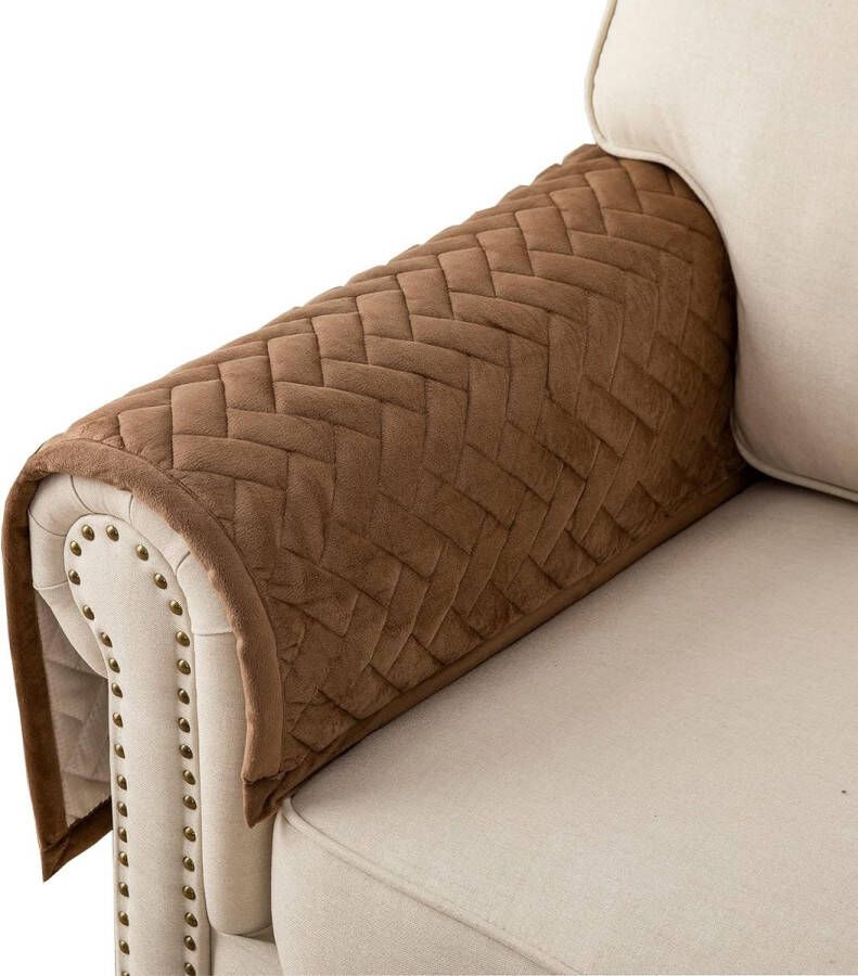 Armleuninghoezen armleuningbeschermers antislip armkappen voor L-vorm bankbeschermer chaise longue hoekbank 2-zits hoezen woonkamer stoel honden huisdieren bruin 70 x 70 cm (slechts 1 stuk)