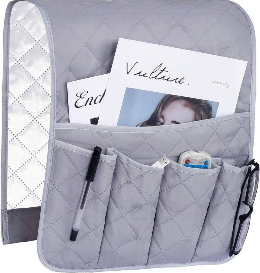 Armleuningorganizer ruimtebesparend voor bank of stoel bed opbergtas tv-afstandsbediening houder voor mobiele telefoon boek tijdschriften potlood grijs