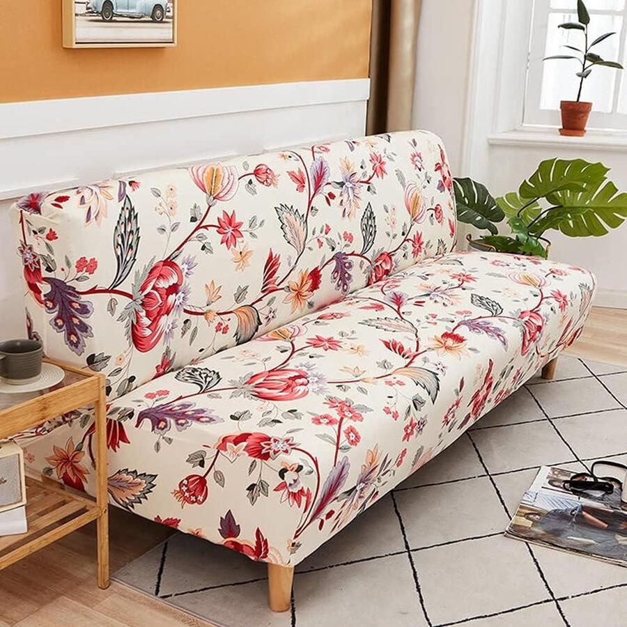 Stretch armloze bankhoes opvouwbare slaapbankhoes 3 zits armloze bankhoes elastische bank slipcover verwijderbaar patroon - Foto 3