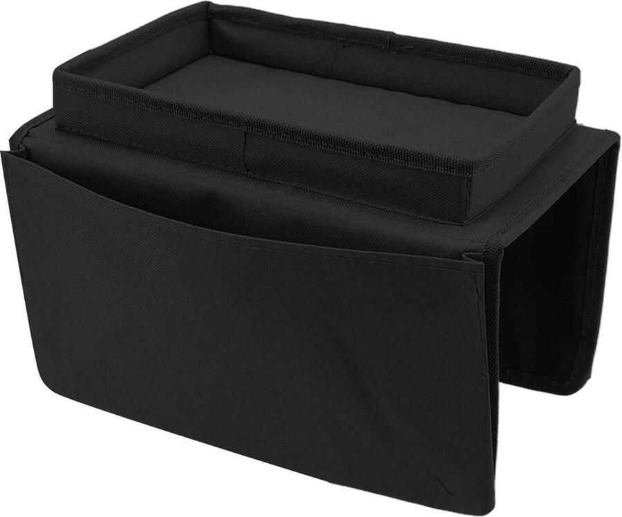 Armrest Organizer Holder Table 600D Oxford Cloth Side Pockets Foldable Sofa Chair Bench Drawer (Black)
