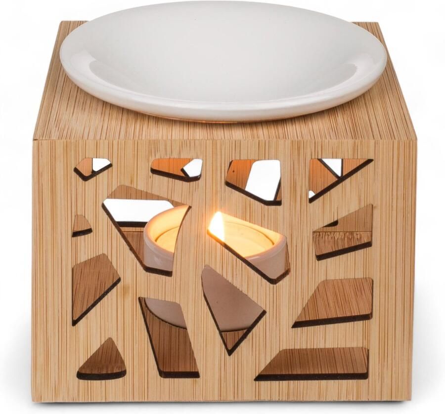 Aroma Lamp Harmony Houten Handgemaakt met Witte Keramieken Kom Voor Betoverende Geurervaringen Afmetingen 12 x 12 cm