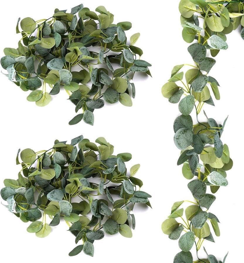 Artificial Eucalyptus Garlands 2Pcs 1.8M Eucalyptus Green Leaves Garland Green Vine Decoration Kunstplant Eucalyptus Bladeren voor Trouwen Buiten Tafels Feesten Huisdecoraties