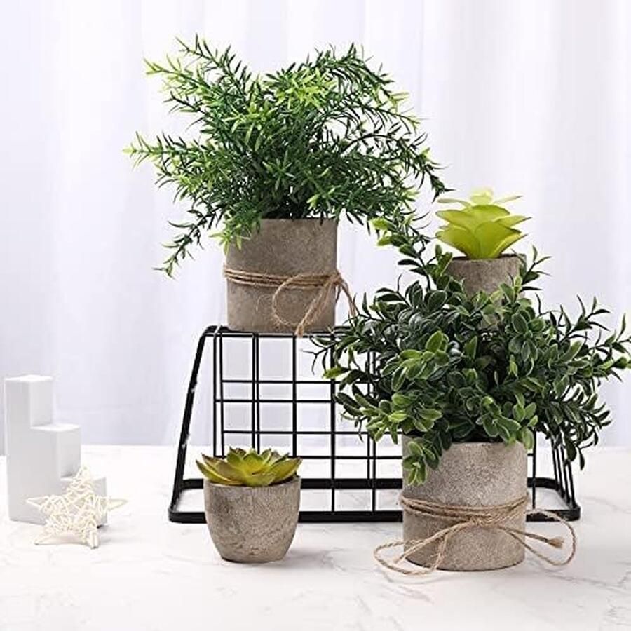 Artificial Succulents in Pot 4pcs Mini Succulents Artificial in Pots Artificial Succulents Indoor Decoration Bookshelf Countertop Decoration