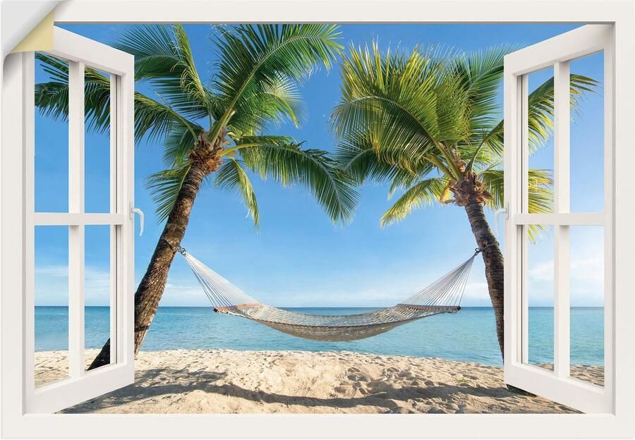 Artland Artprint Blik uit het venster palmenstrand Caribic als artprint van aluminium artprint voor buiten artprint op linnen poster muursticker - Foto 9