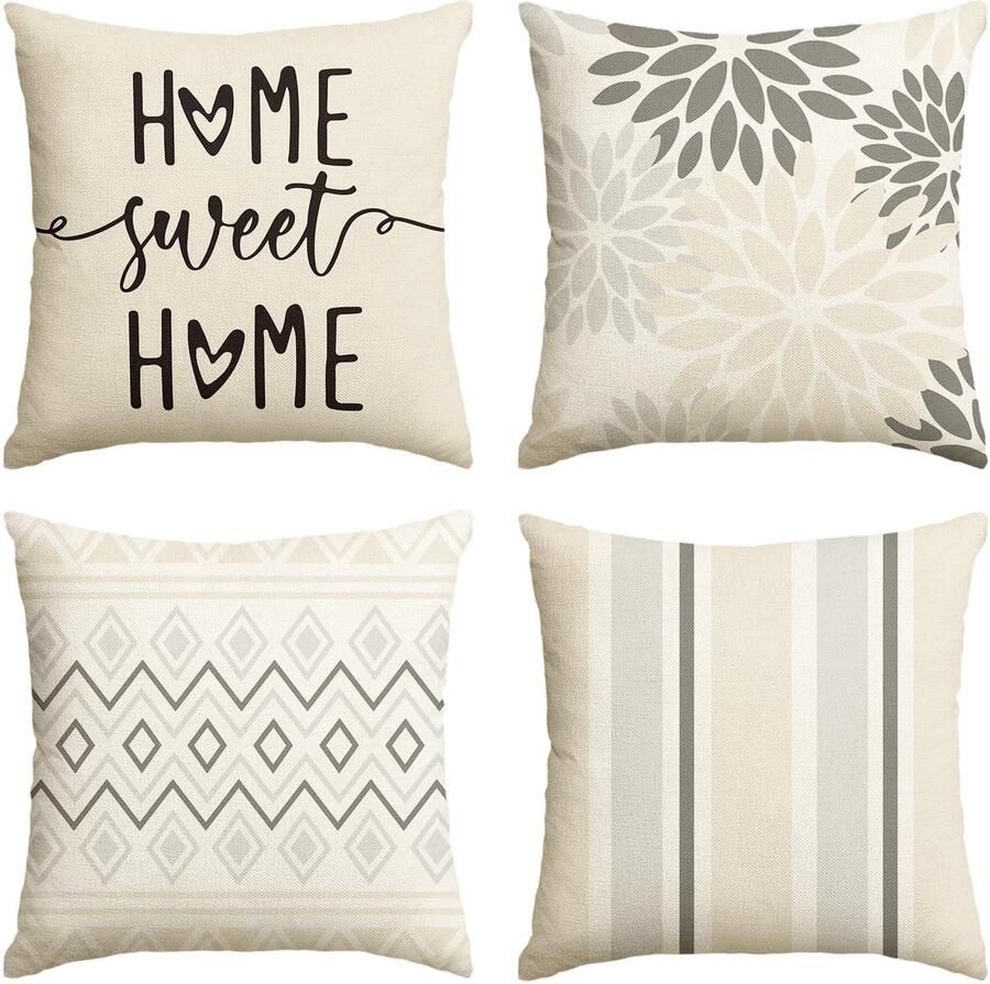 Artoid Fashion Crème Witte Dahlia's Geometrische Lente Kussenhoezen Set van 4 40x40 cm Decoratieve Kussensloop Kussenhoes Bank Woonkamer Buiten Decoratie