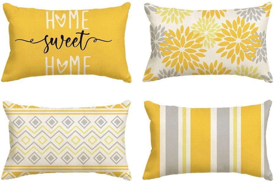 Artoid Fashion Gele Dahlia's Geometrische Lente Kussenhoezen Set van 4 30 x 50 cm Zomer Decoratieve Kussensloop Kussenhoes Bank Woonkamer Decoratie