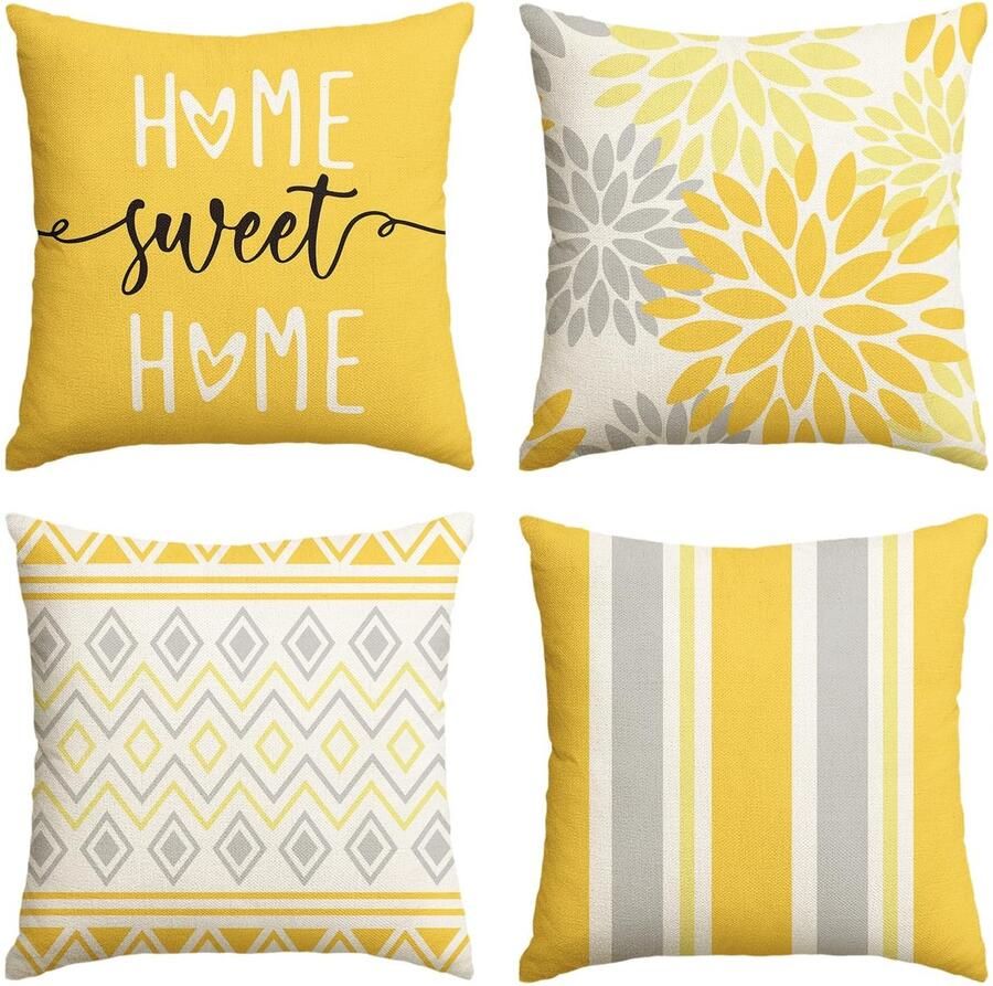 Artoid Fashion Gele Dahlia's Geometrische Lente Kussenhoezen Set van 4 45 x 45 cm Decoratieve Kussensloop Kussenhoes Bank Woonkamer Buiten Decoratie