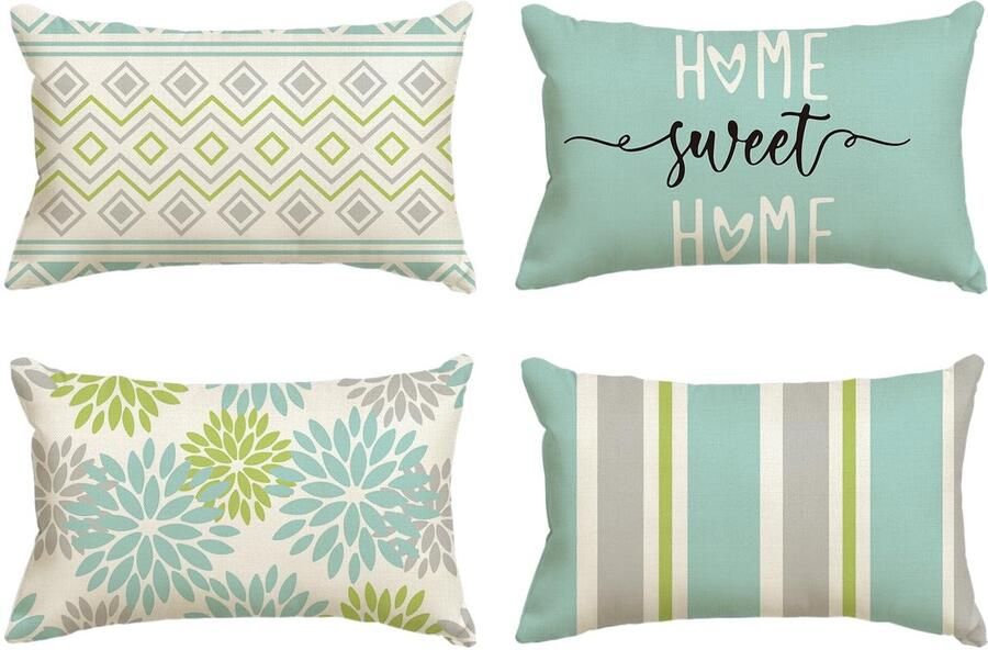 Artoid Fashion Groene Dahlia Geometrische Kussenhoezen Set van 4 30x50 cm Lente Decoratieve Kussensloop Kussenhoes Bank Woonkamer Buitendecoratie