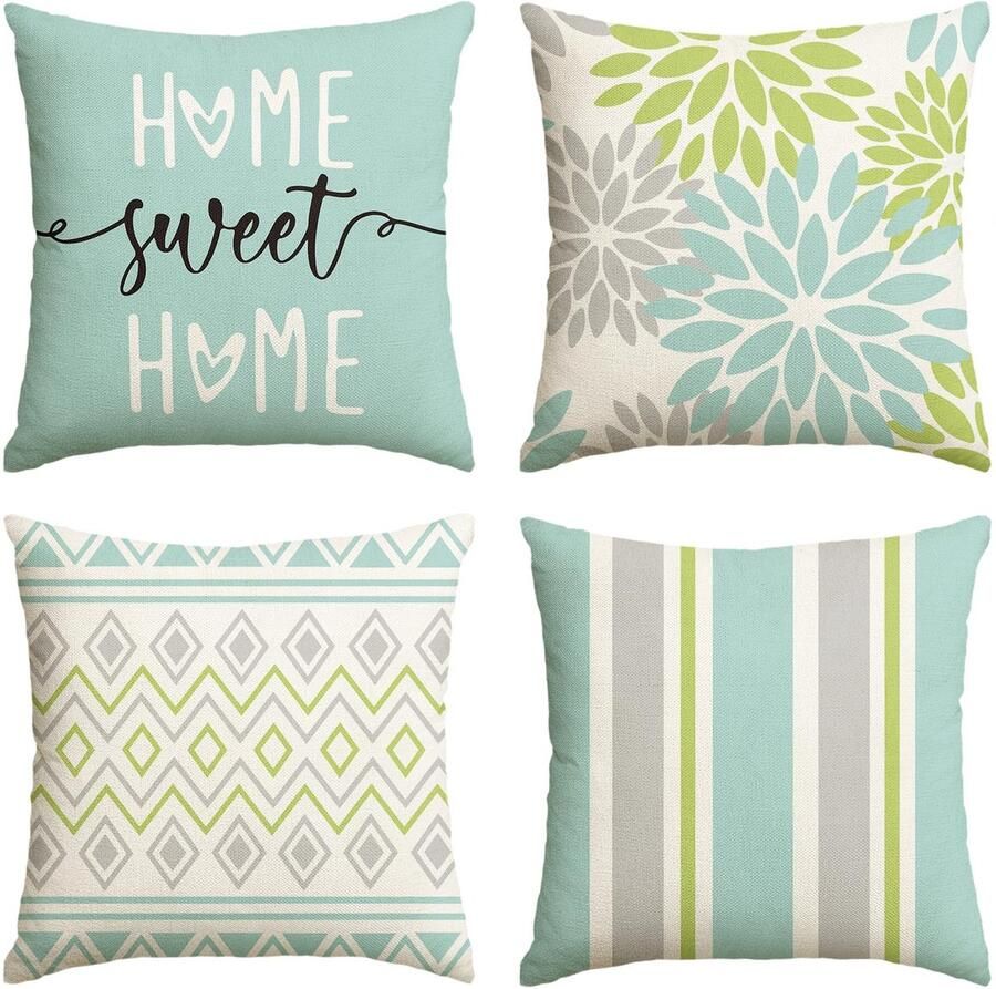 Artoid Fashion Groene Dahlia Geometrische Kussenhoezen Set van 4 40x40 cm Lente Decoratieve Kussensloop Kussenhoes Bank Woonkamer Buitendecoratie