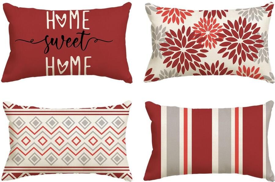 Artoid Fashion Rode Dahlia's Geometrische Lente Kussenhoezen Set van 4 30x50 cm Decoratieve Kussensloop Kussenhoes Bank Woonkamer Buiten Decoratie