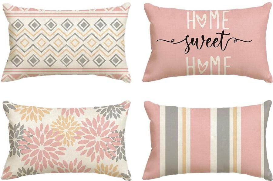 Artoid Fashion Roze Dahlia Geometrische Kussenhoezen Set van 4 30x50 cm Lente Decoratieve Kussensloop Kussenhoes Bank Woonkamer Buitendecoratie