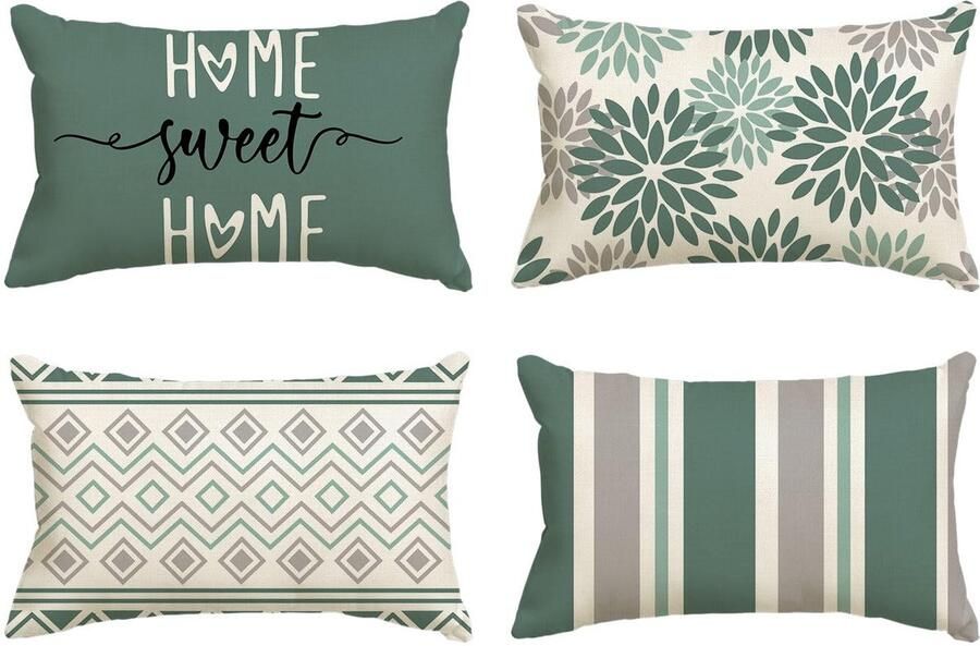Artoid Fashion Water Green Dahlia Geometrische Kussenhoezen Set van 4 30x50 cm Lente Decoratieve Kussensloop Kussenhoes Bank Woonkamer Buitendecoratie
