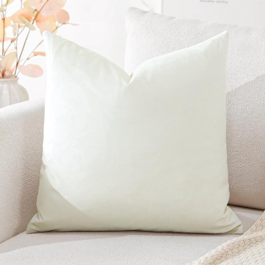 Ibenzoa Decoratieve fluwelen kussensloop voor bank en slaapkamer met verborgen ritssluiting 40 x 40 cm crème wit