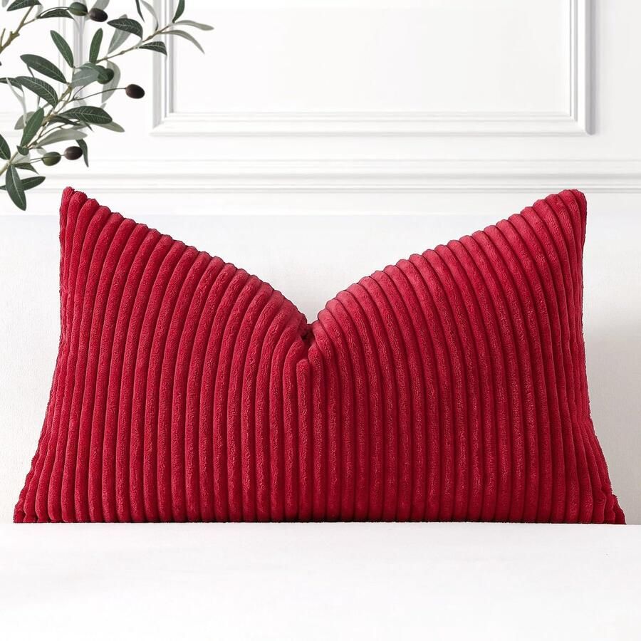 Artscope One Kussenhoes Corduroy Decoratieve Kussenhoes Sierkussen Bankkussen 30x50 cm Cord Kussenhoes Bankkussen Decoratief Zacht Kussen voor Bank Woonkamer Huis Slaapkamer Wijnrood