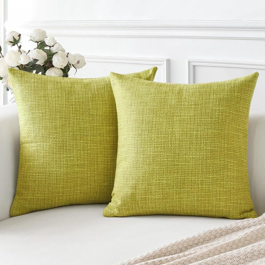 Artscope Set van 2 kussenhoezen Effen kleur Kussenhoes Linnen kussenhoezen Moderne decoratieve kussens Kussenhoesset Kussensloop voor bank Slaapkamer Woondecoratie 50x50 cm Grasgroen