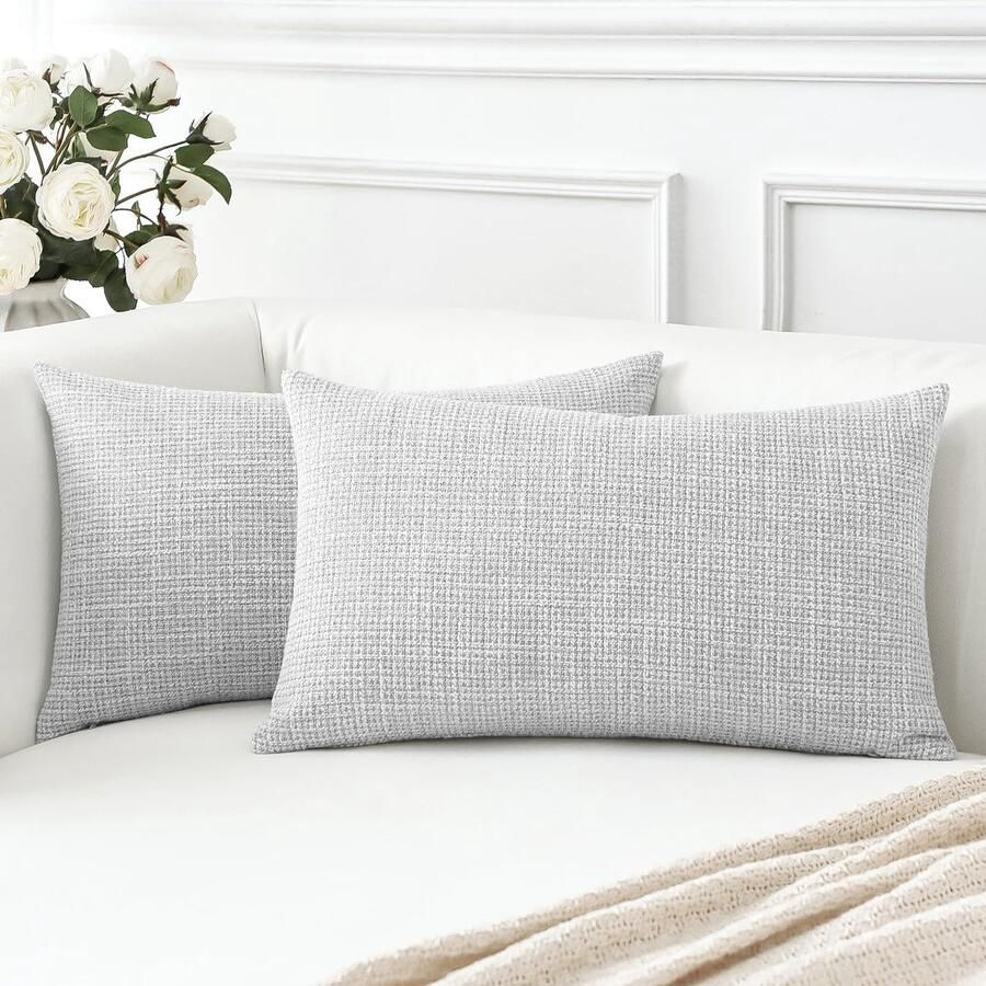 Artscope Set van 2 kussenhoezen Effen kleur Kussenhoes Linnen kussenhoezen Moderne decoratieve kussens Kussenhoesset Kussensloop voor bank Slaapkamer Woondecoratie 30 x 50 cm Lichtgrijs