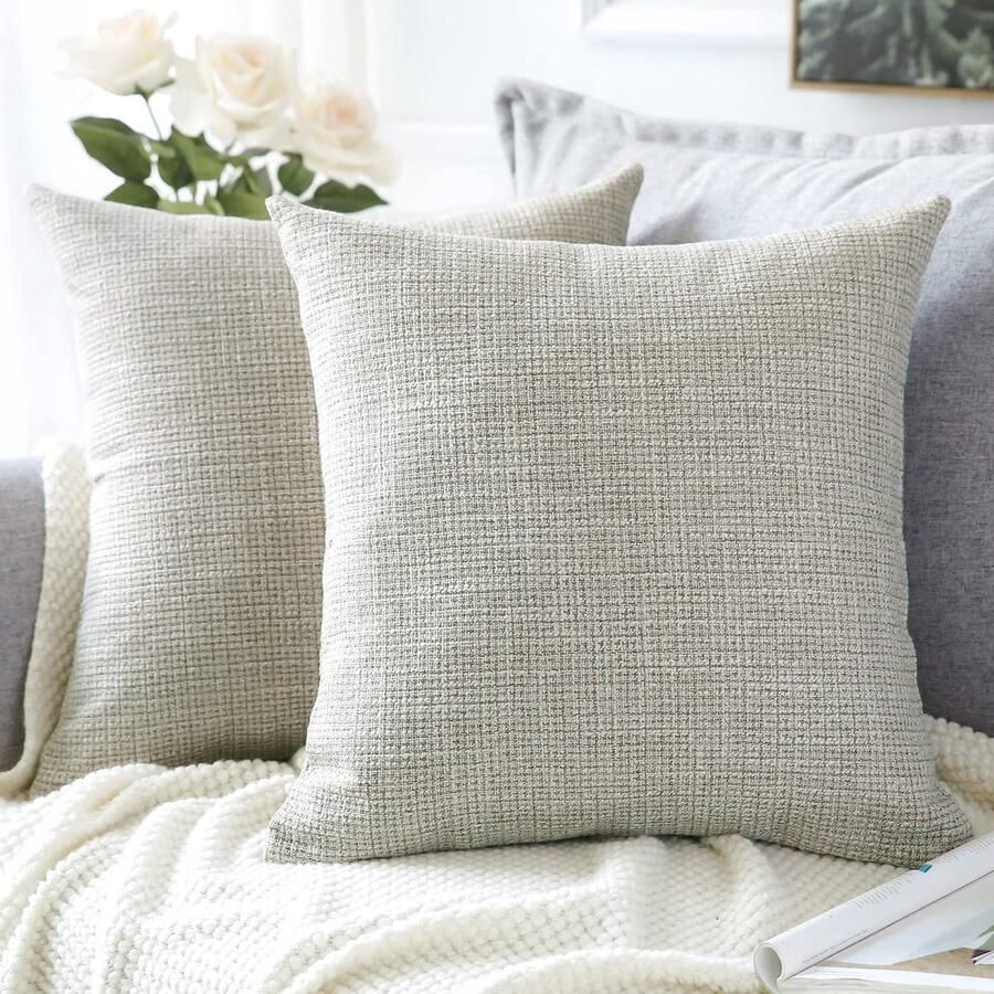 Artscope Set van 2 kussenhoezen Effen kleur Kussenhoes Linnen kussenhoezen Moderne decoratieve kussens Kussenhoesset Kussensloop voor bank Slaapkamer Woondecoratie Khaki 40 x 40 cm
