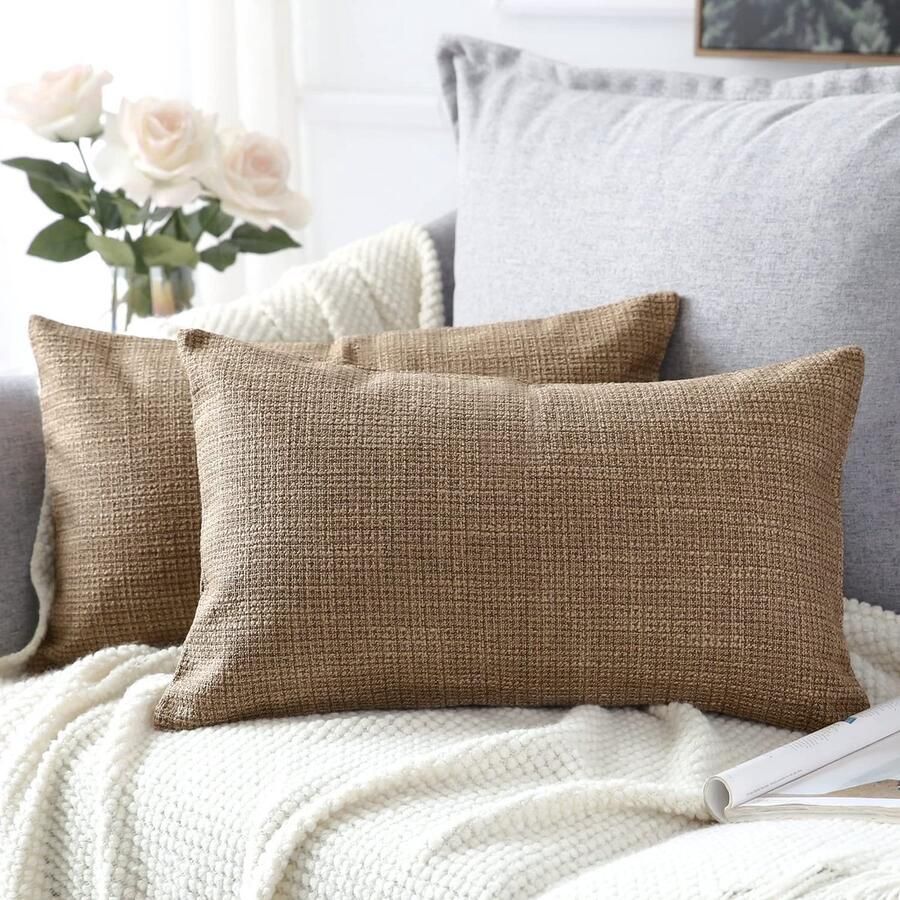 Artscope Set van 2 kussenhoezen effen kussenhoes linnen kussenhoezen moderne decoratieve kussenhoesset kussensloop voor bank auto slaapkamer woondecoratie 30x50cm bruin