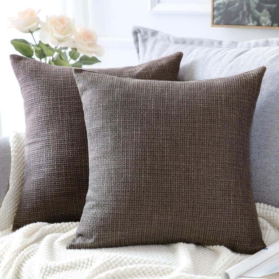Artscope Set van 2 kussenhoezen effen kussenhoes linnen kussenhoezen moderne decoratieve kussens kussensloopset kussensloop voor bank slaapkamer woondecoratie donkerbruin 60x60cm