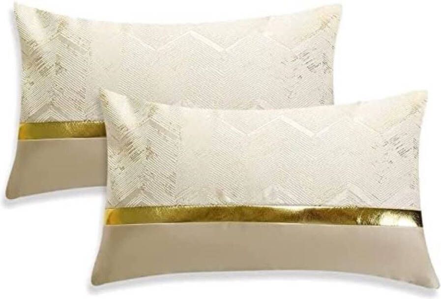 Artscope Set van 2 kussenslopen voor bank auto slaapkamer luxe moderne minimalistische gouden leren naden golfstrepen sierkussen kussenhoes 30 x 50 cm beige
