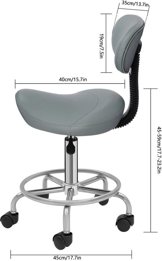 Asaam Lift Roterende Barkruk- Rugleuning- PU-leer- Verstelbaar- Hefzadelkruk -Stoelzitting -Grijs Kruk