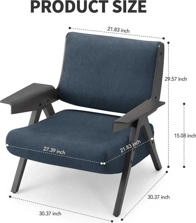 Asaam Massief Houten Frame- Woonkamerstoelen- Moderne Accentstoel- Enkele Stoffen- Lounge Leesfauteuil- Eenvoudige Montage Fauteuils