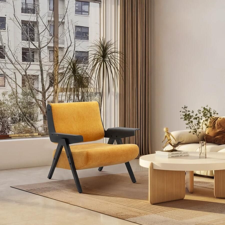 Asaam Massief Houten Frame- Woonkamerstoelen- Moderne Accentstoel- Enkele Stoffen- Lounge Leesfauteuil- Eenvoudige Montage Fauteuils