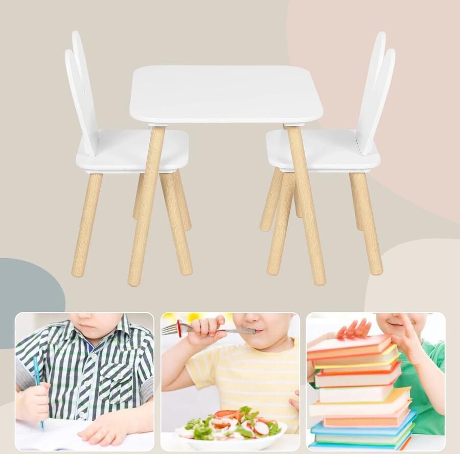 Asaam-Woltu 1 Set Kindertafel Met 2 Stoelen- Kindertafel Wit met Peuterstoeltje- Kindertafeltje En Stoeltjes
