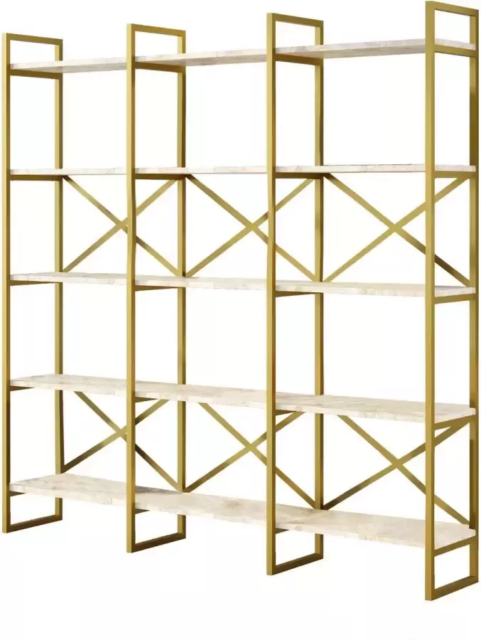 Asir Boekenplank. 100% GEMELAMINEERDE SPAANPLAAT. Dikte: 18 mm. Metalen frame. Breedte: 170 cm Hoogte: 175 cm Diepte: 30 cm. Talrijke planken - Foto 3