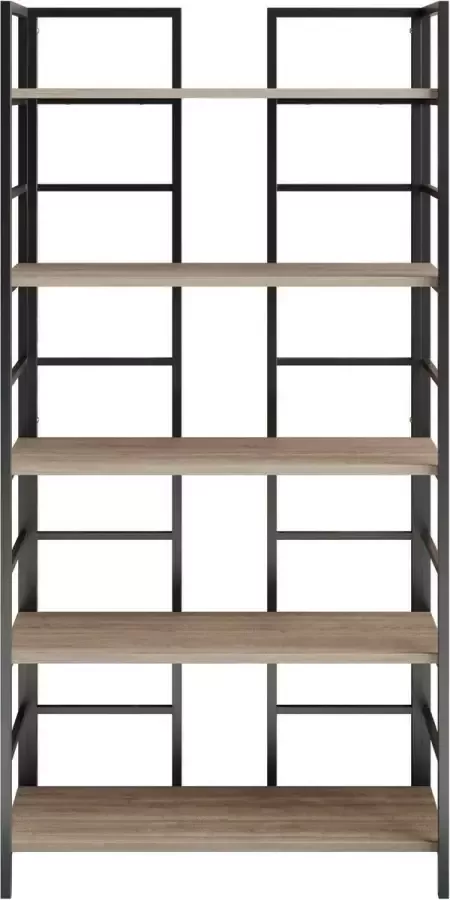 Asir Boekenplank. 100% GEMELAMINEERDE SPAANPLAAT. Dikte: 18 mm. Metalen poten. Breedte: 90 cm Hoogte: 180 cm Diepte: 33 6 cm. Zelf Hoogte: 36 cm. Talrijke planken. Kan aan de muur worden bevestigd