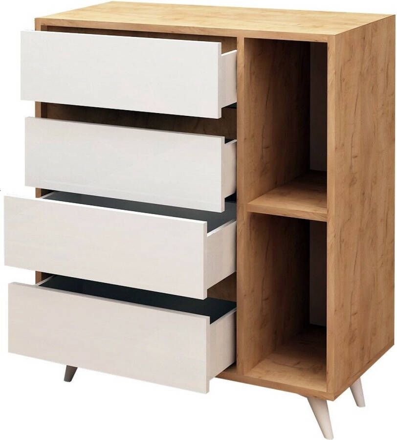 Asir-dressoir. 100% GEMELAMINEERDE SPAANPLAAT. Dikte: 18 mm. Breedte: 70 cm Hoogte: 86 cm Diepte: 40 cm. 2 lades. Talrijke planken. Kan aan de muur worden bevestigd - Foto 2