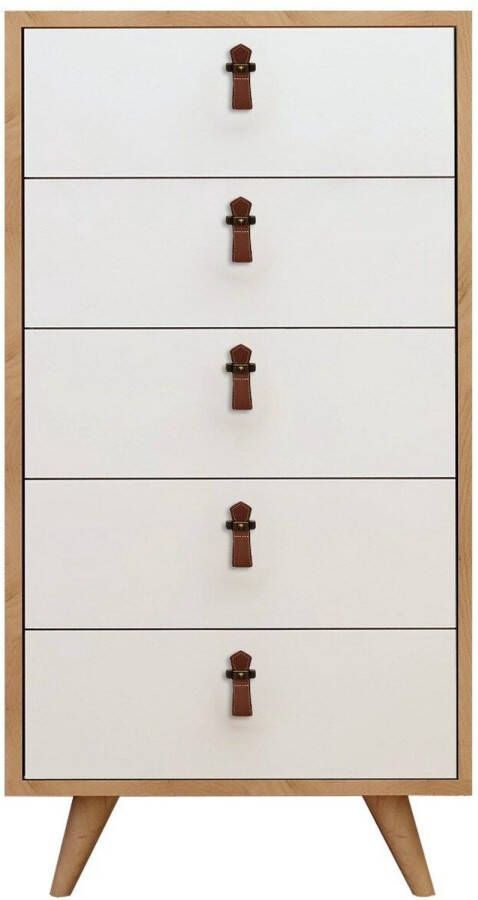 Asir-dressoir. 100% GEMELAMINEERDE SPAANPLAAT. Dikte: 18 mm. PU lederen handvat. Houten Benen. Breedte: 50 cm Hoogte: 103 cm Diepte: 40 cm. Poothoogte: 15 cm. 5 lades. Talrijke planken. Kan aan de muur worden bevestigd - Foto 2