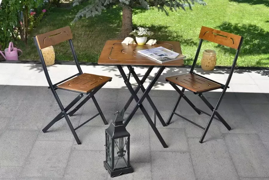 Asir Garden Table & Chairs Set (3 Pieces). 100% MDF. Metal Legs. Table Size: Width: 60 cm Height: 73 cm Depth: 60 cm. Chair Size: Width: 40 cm Height: 83 cm Depth: 40 cm. Chair Seat Height: 45 cm. Additional Storage. Multipurpose Table. Assembled - Foto 2