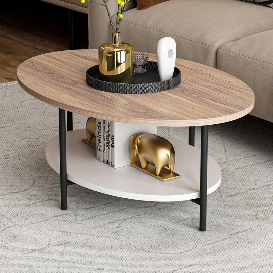 Asir Koffietafel Eik & Wit 36 x 90 x 60 cm - Foto 2