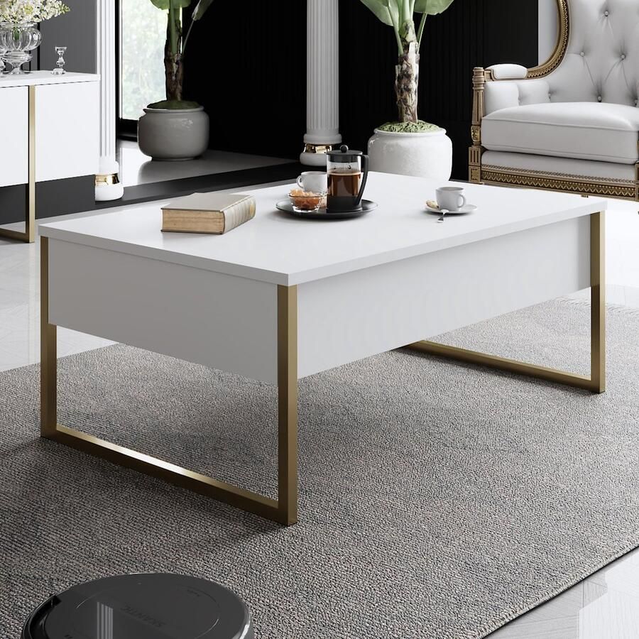 Giga Meubel Salontafel Wit|Goud 90x60x40cm Luxe