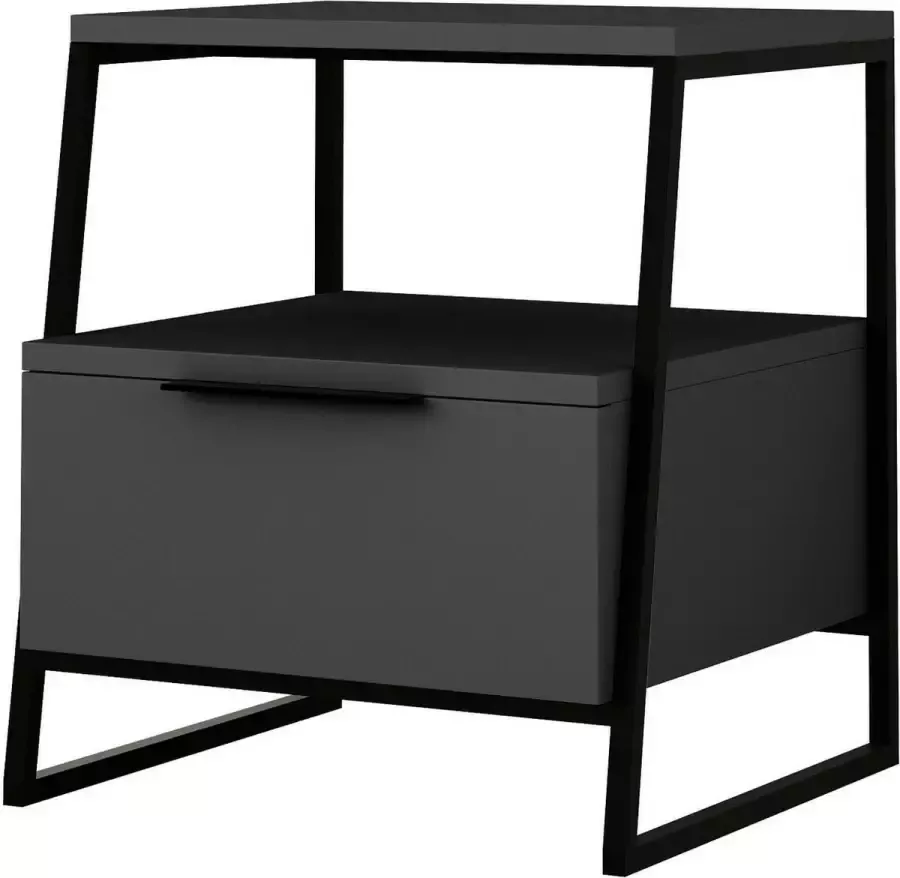 Asir nachtkastje. 100% GEMELAMINEERDE SPAANPLAAT. Dikte: 18 mm. Breedte: 45 cm Hoogte: 50 cm Diepte: 40 cm. Plankhoogte: 19 cm