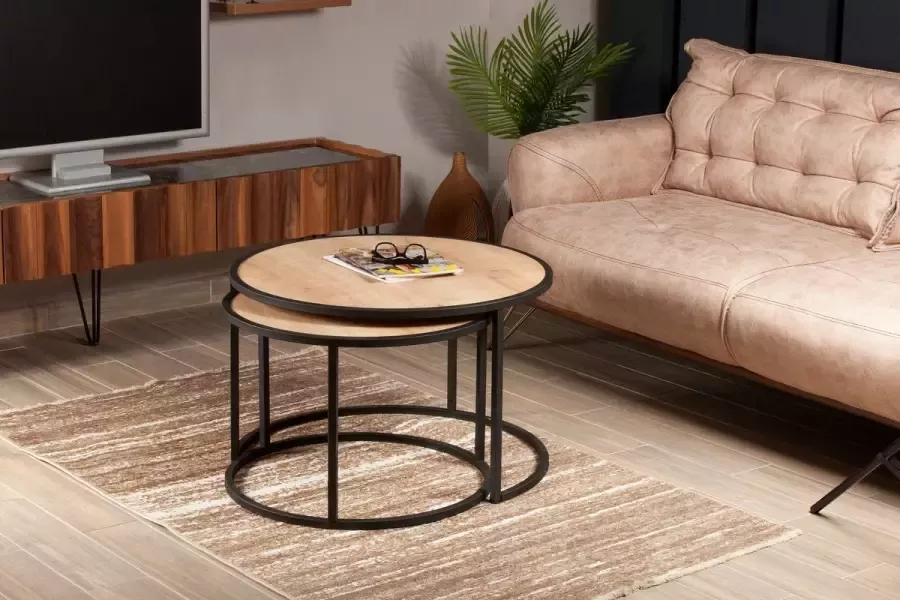 Asir Nesttafel (2 stuks). 100% GEMELAMINEERDE SPAANPLAAT. Dikte: 18 mm. Afmetingen kleine tafel: Breedte: 66 cm Hoogte: 43 cm Diepte: 66 cm. Grote Tafel Maat: Breedte: 80 cm Hoogte: 50 cm Diepte: 80 cm. Extra opslag. Multifunctionele tafel