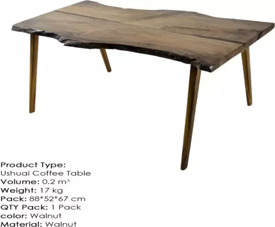 Asir salontafel. 100% WALNOOT . Dikte: 4cm. Vlakke lak. Handgemaakt. Breedte: 86 cm Hoogte: 50 cm Diepte: 65 cm