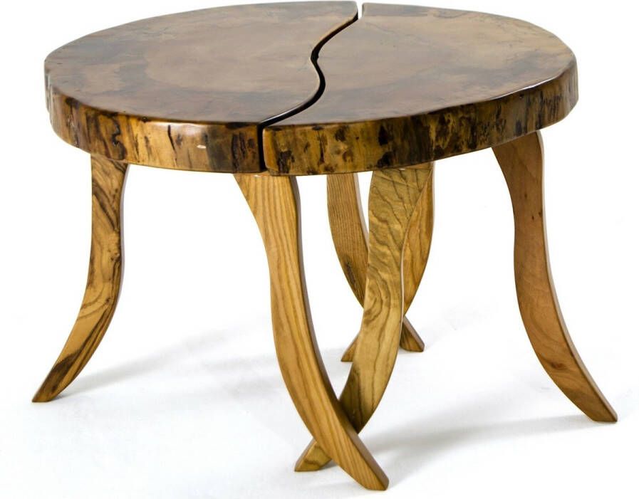 Asir salontafel. 100% WALNOOT. Dikte: 5 cm. Vlakke lak. Handgemaakt. Diameter: 70 cm. Hoogte: 45cm