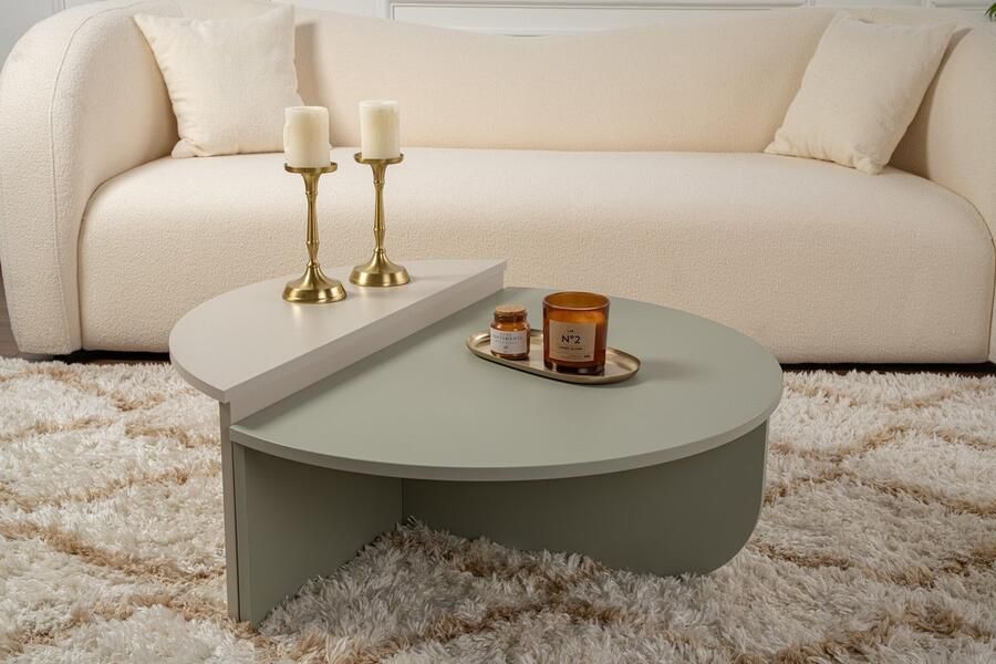 CALICOSY Set van 2 salontafels B90 cm ORION Groen en grijs