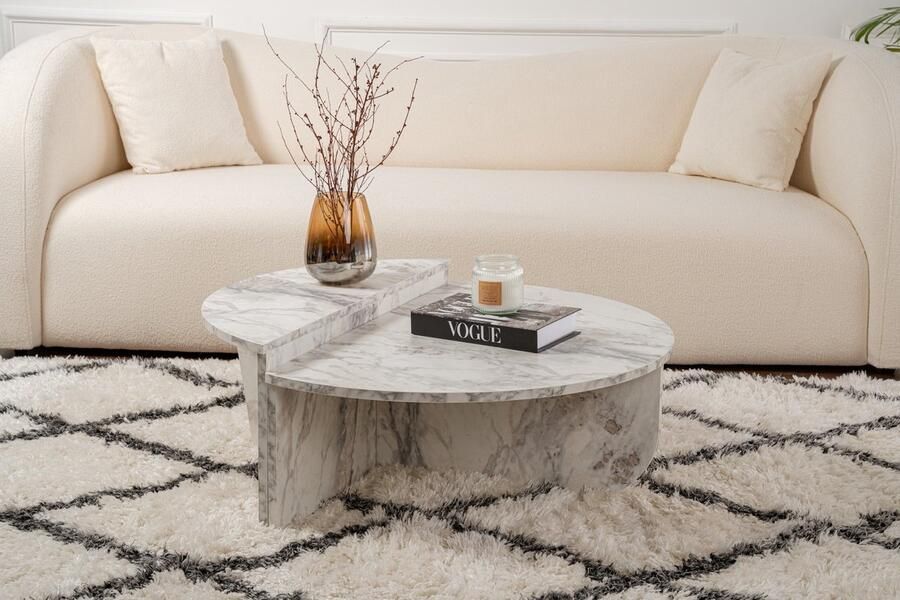 CALICOSY Set van 2 salontafels B90 cm ORION Marmerlook - Foto 2