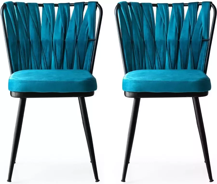 Asir Stoelset (2 stuks) Zwart Blauw 43 x 82 x 43 cm