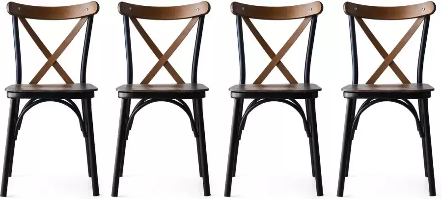 Arabic House Eetkamerstoel Set van 4 Ahsap Metaal Hout Walnoot - Foto 2