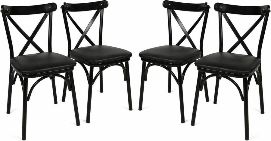 Asir Stoelenset (4 Stuks). 100% GEMELAMINEERDE SPAANPLAAT. Metalen poten. Breedte: 42 cm Hoogte: 81 cm Diepte: 40 cm (4 stuks). Zithoogte: 40 cm. Draagvermogen: 200 kg