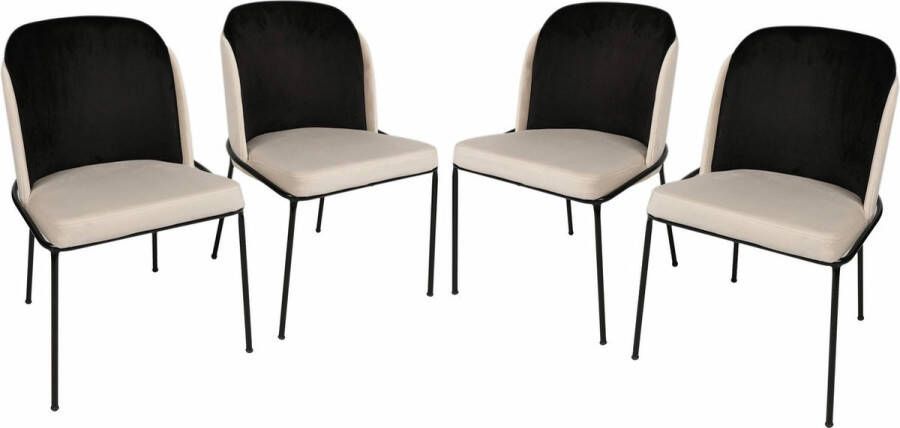 Asir Stoelenset (4 Stuks). Montuur: 100% METAAL. Zitting: FLUWELEN STOF MELAMINE GECOATE SPAANPLAAT. Achterkant: PLYWOOD FLUWELEN STOF. Breedte: 54 cm Hoogte: 86 cm Diepte: 55 cm (4 stuks). Draagvermogen: 185 kg
