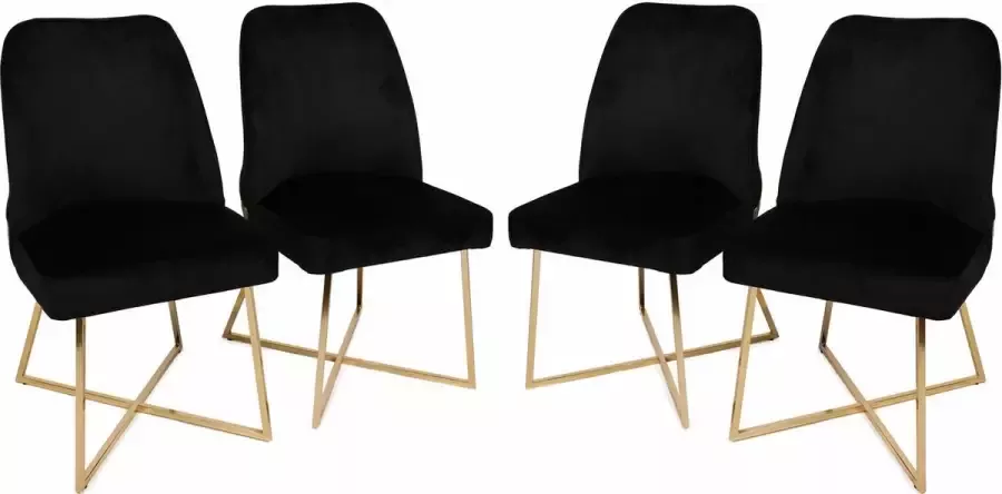 Asir Stoelenset (4 Stuks) Zwart. Montuur: 100% METAAL. Zitting: FLUWELEN STOF KUNSTLEER. Metalen poten. Breedte: 50 cm Hoogte: 90 cm Diepte: 49 cm (4 stuks). Draagvermogen: 160 kg