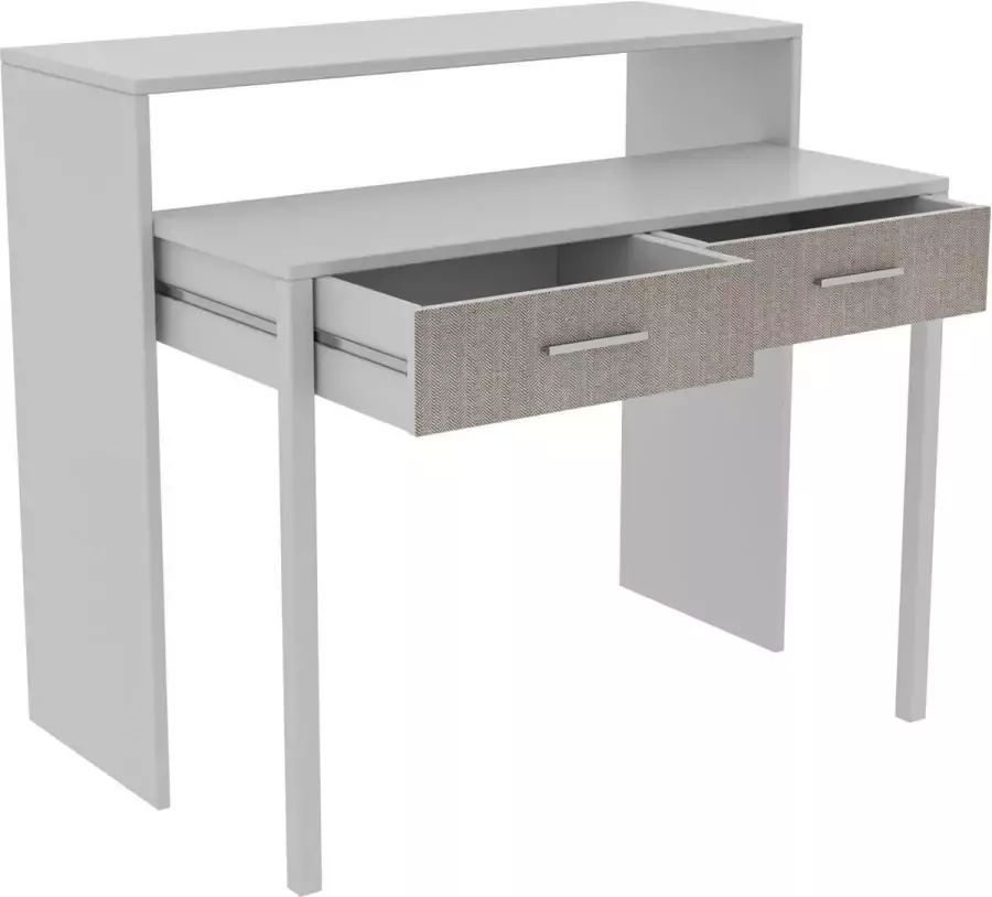 Asir studiebureau. 100% GEMELAMINEERDE SPAANPLAAT. Dikte: 18 mm. Afmeting: Breedte: 99 cm Hoogte: 88 cm Diepte: 66 cm. Afmeting bovenste plank: Breedte: 99 cm Hoogte: 14 5 cm Diepte: 36 cm. 2 lades. Poothoogte: 55 cm. Kan aan de muur worden b - Foto 3