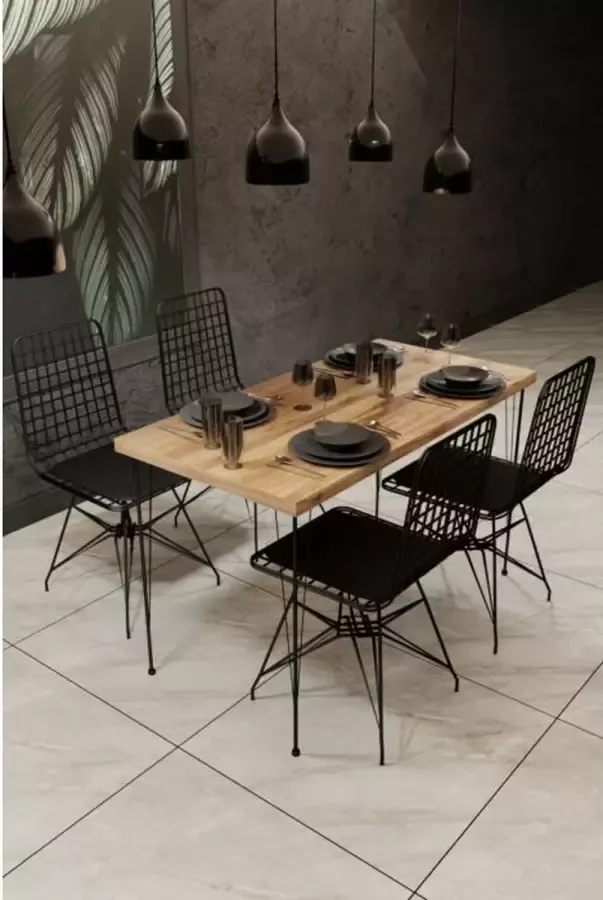 Asir Table & Chairs Set (5 Pieces). 100% MELAMINE COATED PARTICLE BOARD. Thickness: 36 mm. Metal Frame. Table: Width: 120 cm Height: 75 cm Depth: 60 cm (1 Piece). Chair: Width: 41 cm Height: 83 cm Depth: 41 cm (4 Pieces). Seat Height: 45 cm